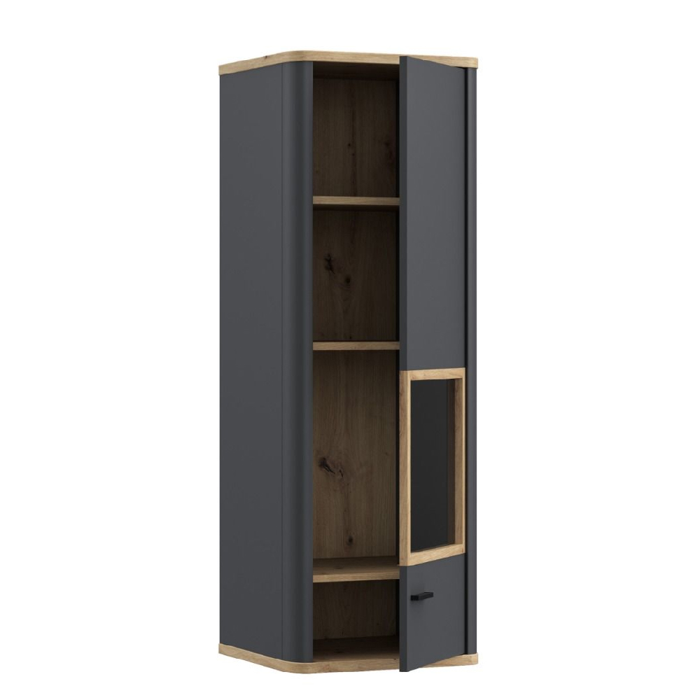 Kanata Wooden Display Cabinet 1 Door In Grey And Oak With LED