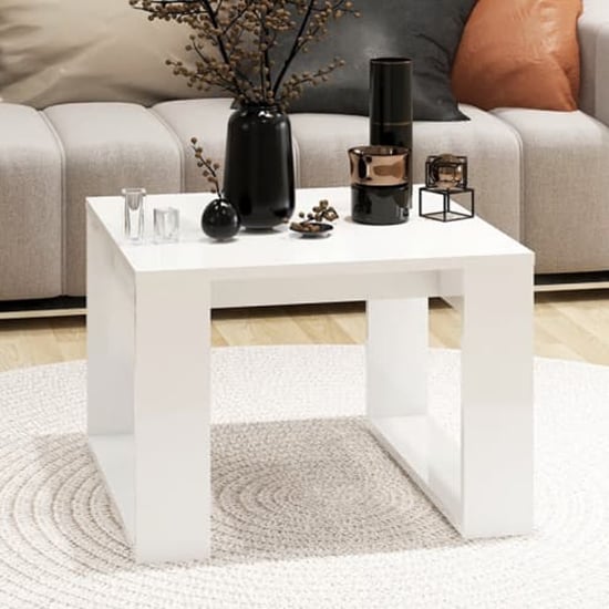 Kancy Square High Gloss Side Table In White Furniture in Fashion