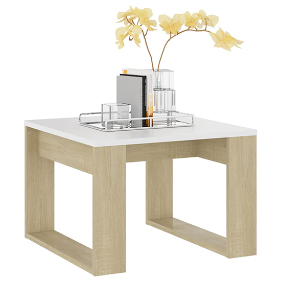 Kancy Square Wooden Side Table In Sonoma Oak And White_2