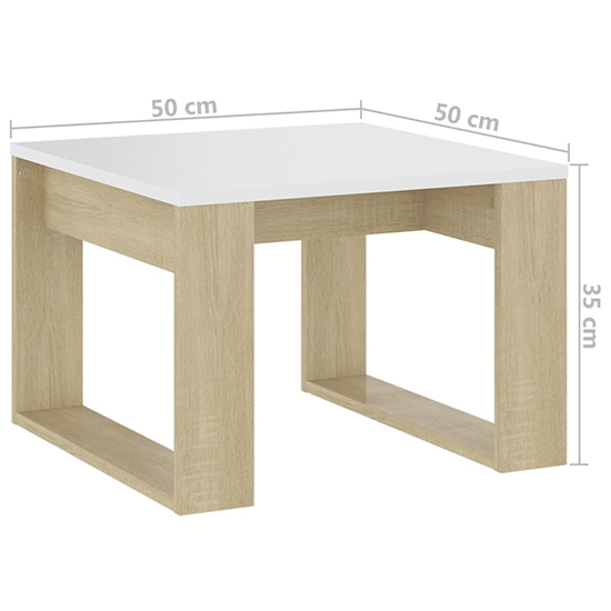Kancy Square Wooden Side Table In Sonoma Oak And White_4