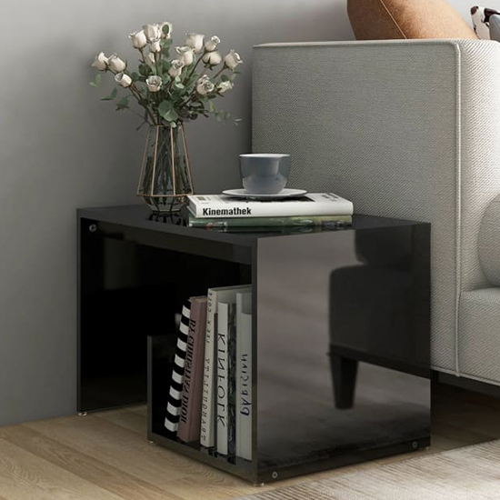 Kanoa High Gloss Side Table With Ample Storage In Black_1