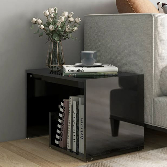 Kanoa High Gloss Side Table With Ample Storage In Black Furniture in