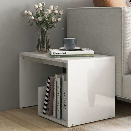Read more about Kanoa high gloss side table with ample storage in white