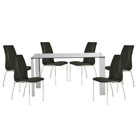 Kansas Clear Glass Dining Table With 6, Dining Table And 6 Leather Chairs