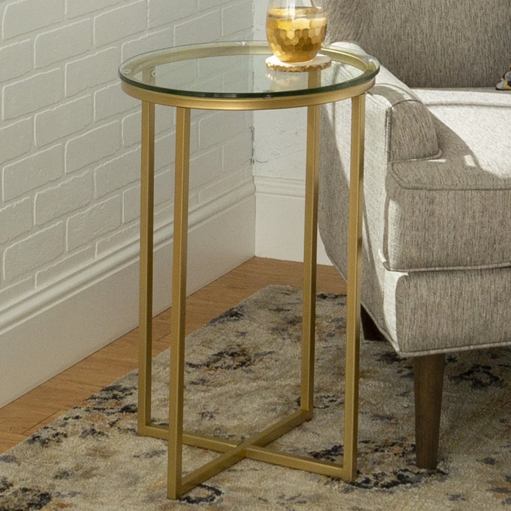 Kansas Clear Glass Round Side Table With Gold Metal Frame