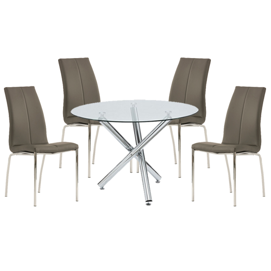 Kecota Round Glass Dining Table With 4 Grey Leather Chairs Furniture