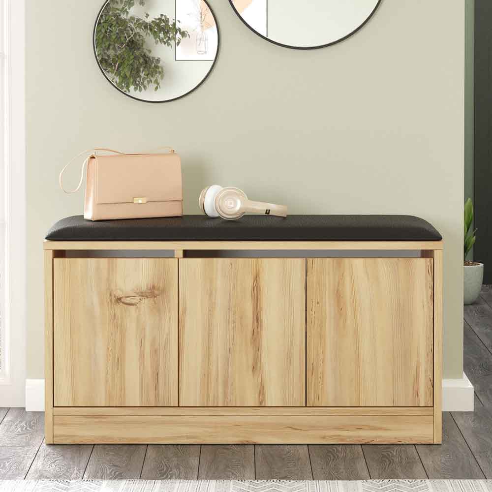 Kanso Wooden Shoe Storage Cabinet with Bench in Oak