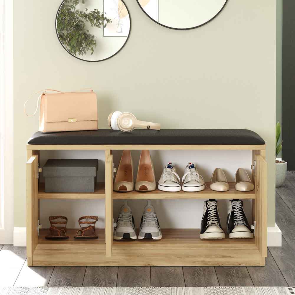 Kanso Wooden Shoe Storage Cabinet with Bench in Oak