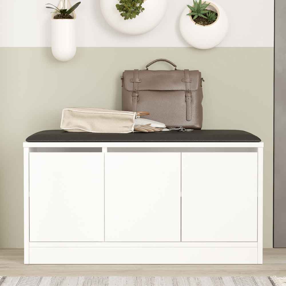 Kanso Wooden Shoe Storage Cabinet with Bench in White