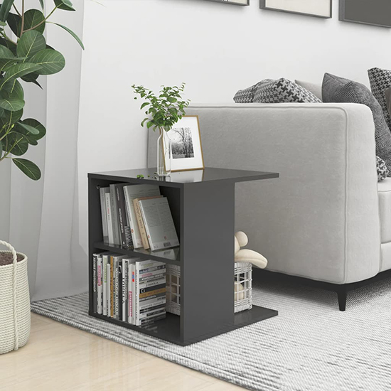 Photo of Kaori high gloss side table with shelves in grey