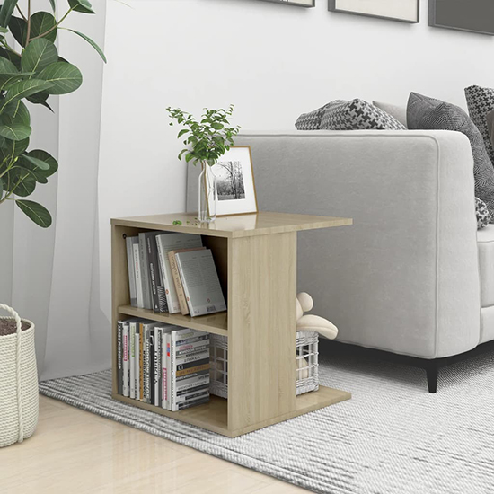 Product photograph of Kaori Wooden Side Table With Shelves In Sonoma Oak from Furniture in Fashion