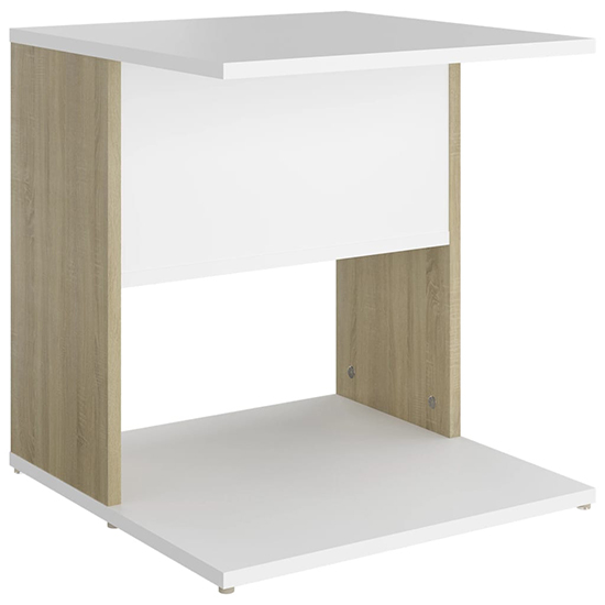 Kaori Wooden Side Table With Shelves In White And Sonoma Oak_2