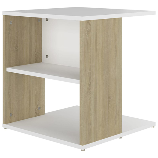 Kaori Wooden Side Table With Shelves In White And Sonoma Oak_4