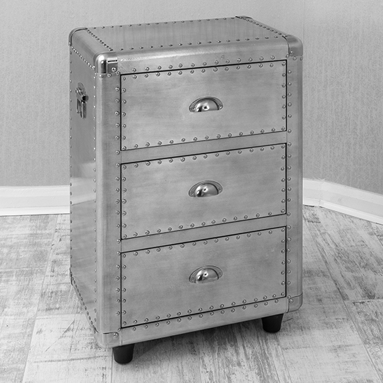 Read more about Kaoru studded bedside cabinet with 3 drawers in aluminium