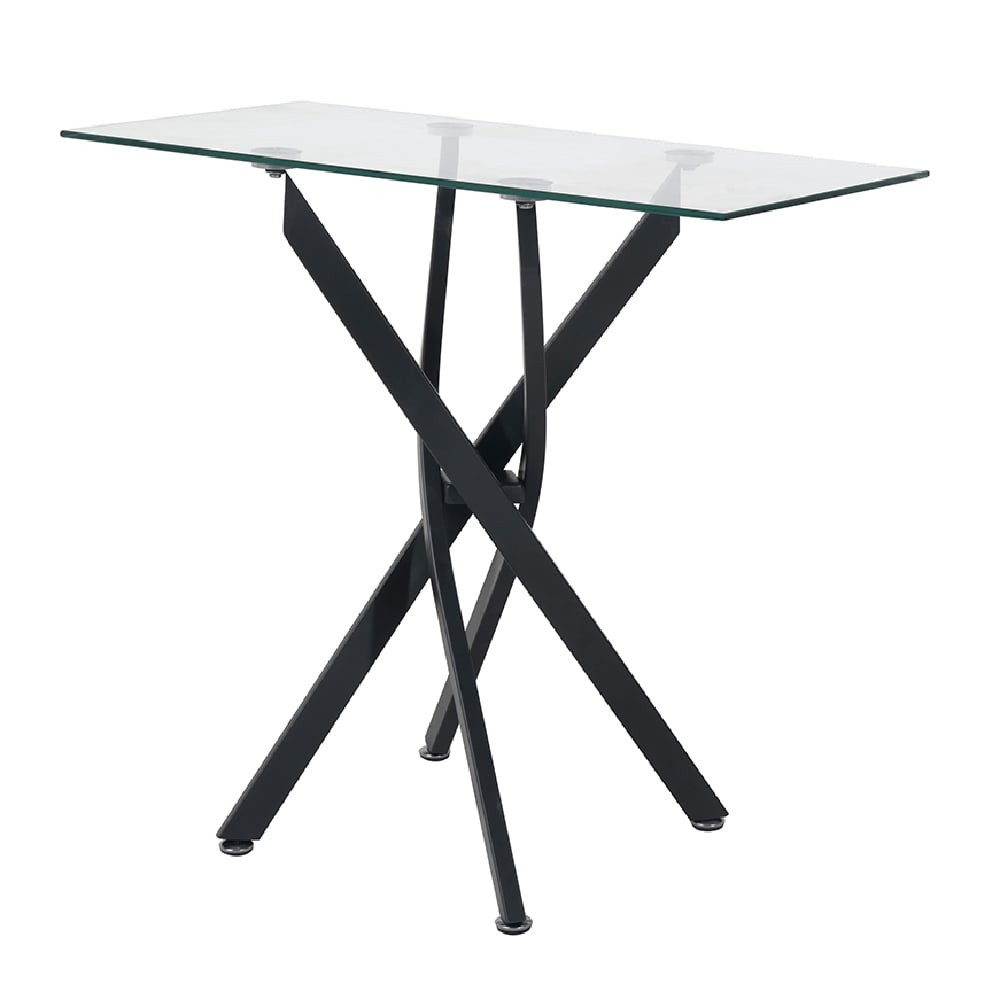 Read more about Kapolei glass rectangular console table with black legs in grey