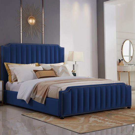 Kapolei Plush Velvet Double Bed In Blue