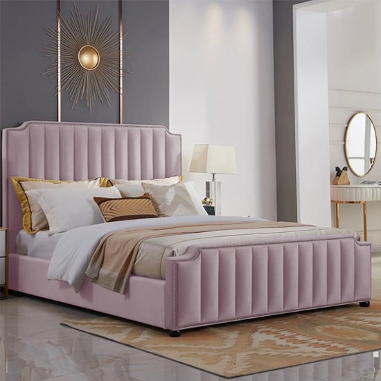 Kapolei Plush Velvet Double Bed In Pink