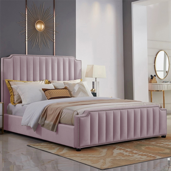 Read more about Kapolei plush velvet king size bed in pink