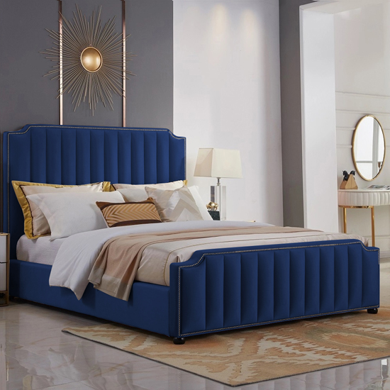 Photo of Kapolei plush velvet small double bed in blue