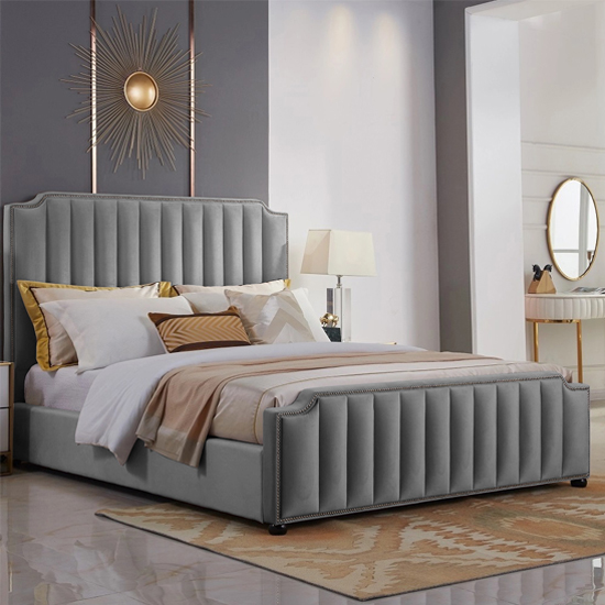 Product photograph of Kapolei Plush Velvet Small Double Bed In Grey from Furniture in Fashion