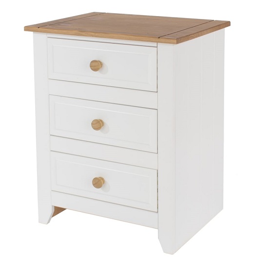 Read more about Knowle three drawer bedside cabinet in white and antique wax