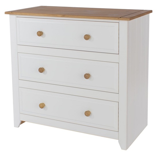 Kapri Three Drawer Chest Of Drawers In White And Antique Wax