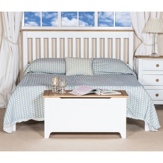 Knowle Wooden Low End Double Bed In White And Antique Wax_2