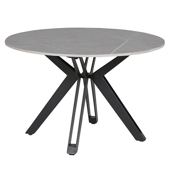 Product photograph of Kara Round Stone Coffee Table With Black Metal Base from Furniture in Fashion