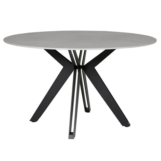 Product photograph of Kara Round Stone Dining Table With Black Metal Base from Furniture in Fashion