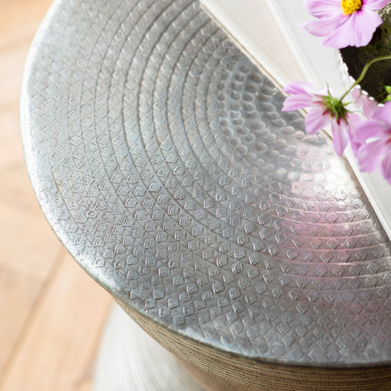 Kariba Metal Round Side Table In Antique Silver