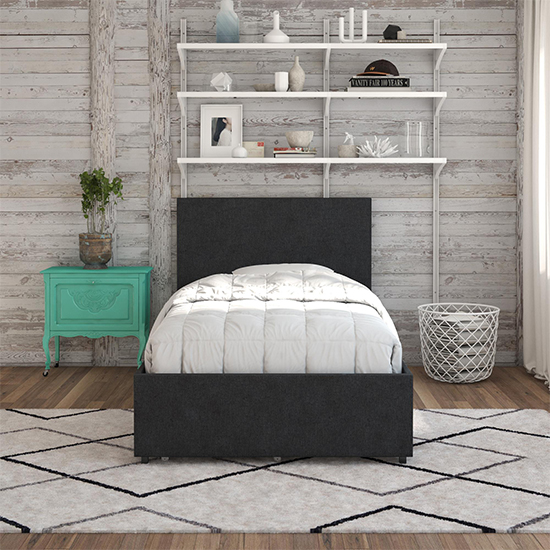 Karik Linen Fabric Single Bed With 2 Drawers In Dark Grey_3