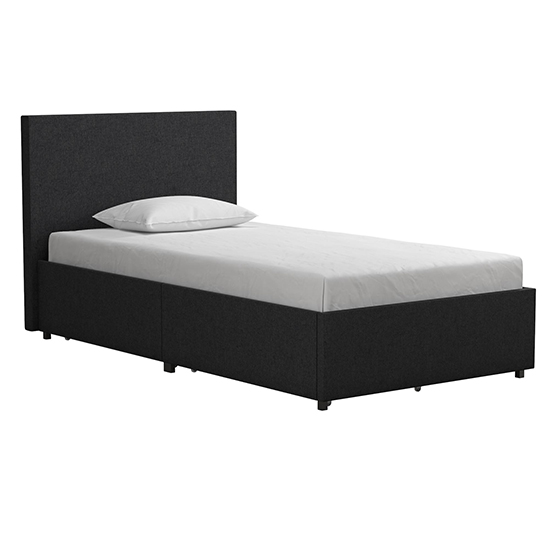 Karik Linen Fabric Single Bed With 2 Drawers In Dark Grey_4