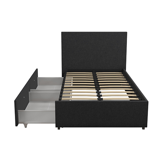 Karik Linen Fabric Single Bed With 2 Drawers In Dark Grey_6