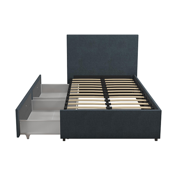 Karik Linen Fabric Single Bed With 2 Drawers In Navy_5