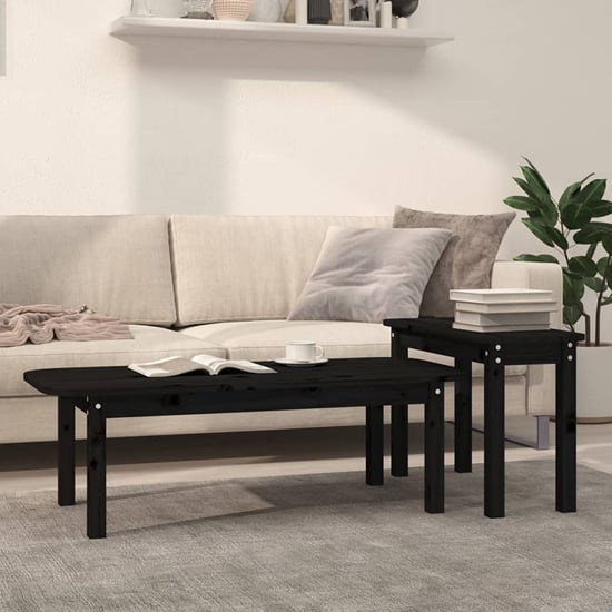 Read more about Karis solid pine wood set of 2 coffee tables in black