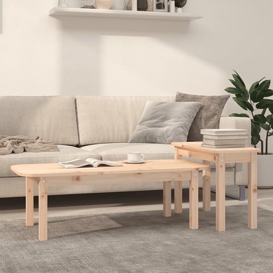 Product photograph of Karis Solid Pine Wood Set Of 2 Coffee Tables In Brown from Furniture in Fashion