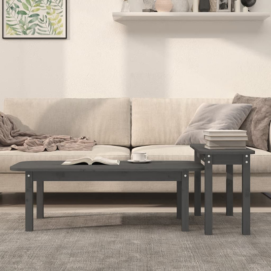 Karis Solid Pine Wood Set Of 2 Coffee Tables In Grey