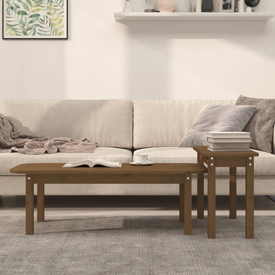 Karis Solid Pine Wood Set Of 2 Coffee Tables In Honey Brown