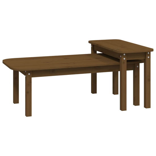 Karis Solid Pine Wood Set Of 2 Coffee Tables In Honey Brown