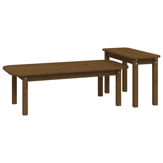 Karis Solid Pine Wood Set Of 2 Coffee Tables In Honey Brown