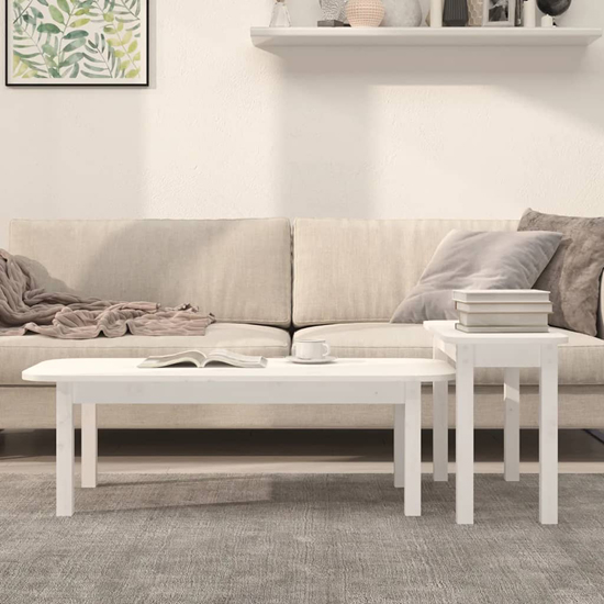 Karis Solid Pine Wood Set Of 2 Coffee Tables In White
