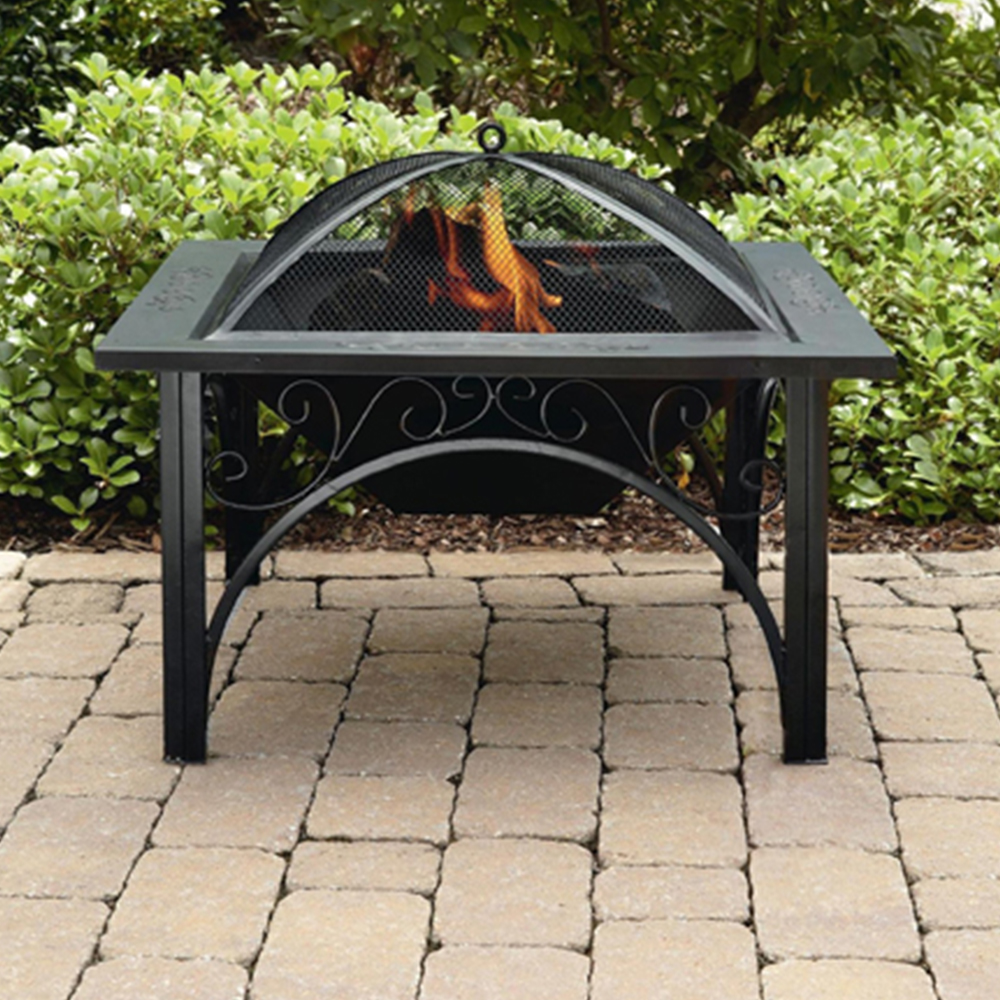 Read more about Karlstad fax stone burning fire pit with grilling in black
