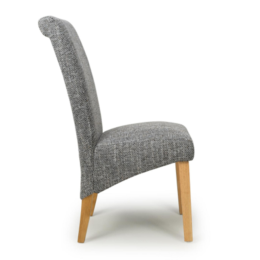 Kaduna Grey Fabric Dining Chairs With Oak Legs In Pair