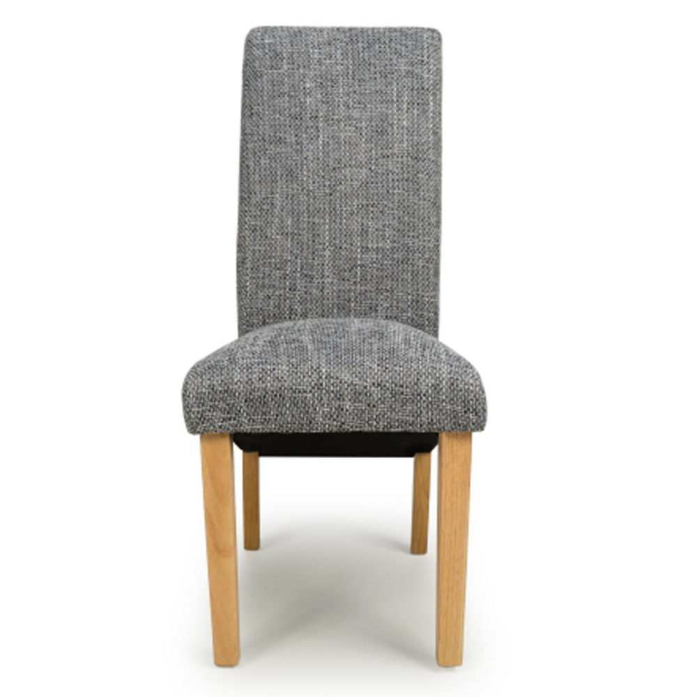 Kaduna Grey Fabric Dining Chairs With Oak Legs In Pair