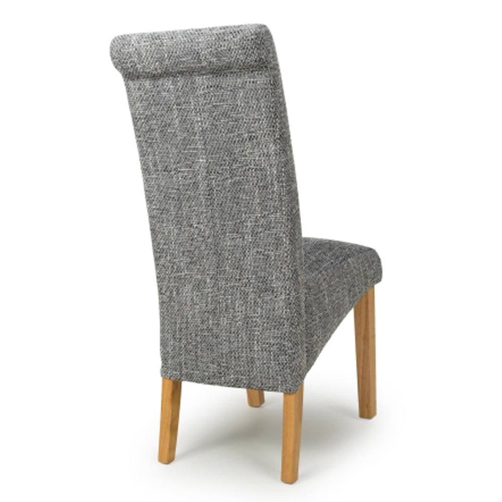 Kaduna Grey Fabric Dining Chairs With Oak Legs In Pair