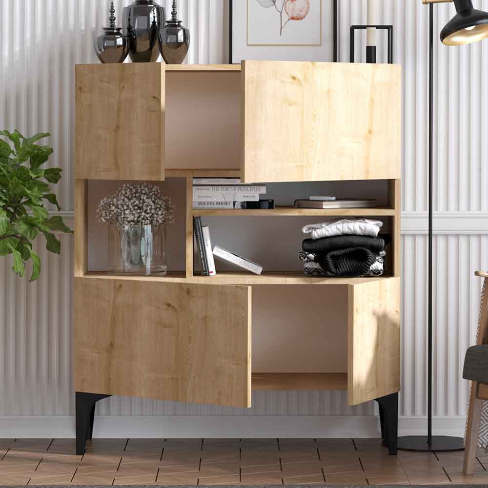 Karter Wooden Display Cabinet with 4 Doors in Sapphire Oak
