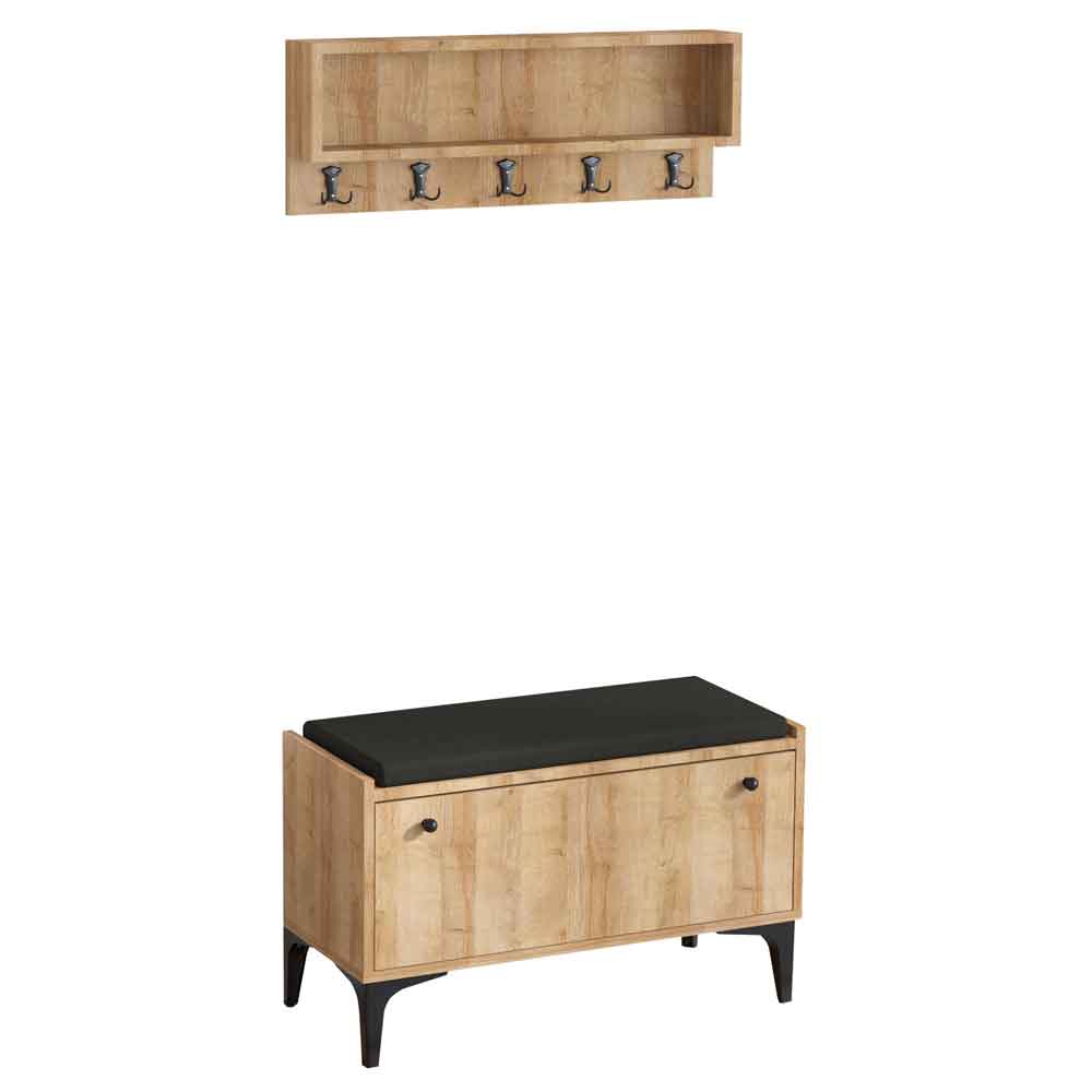 Karter Wooden Shoe Bench with Coat Rack in Oak