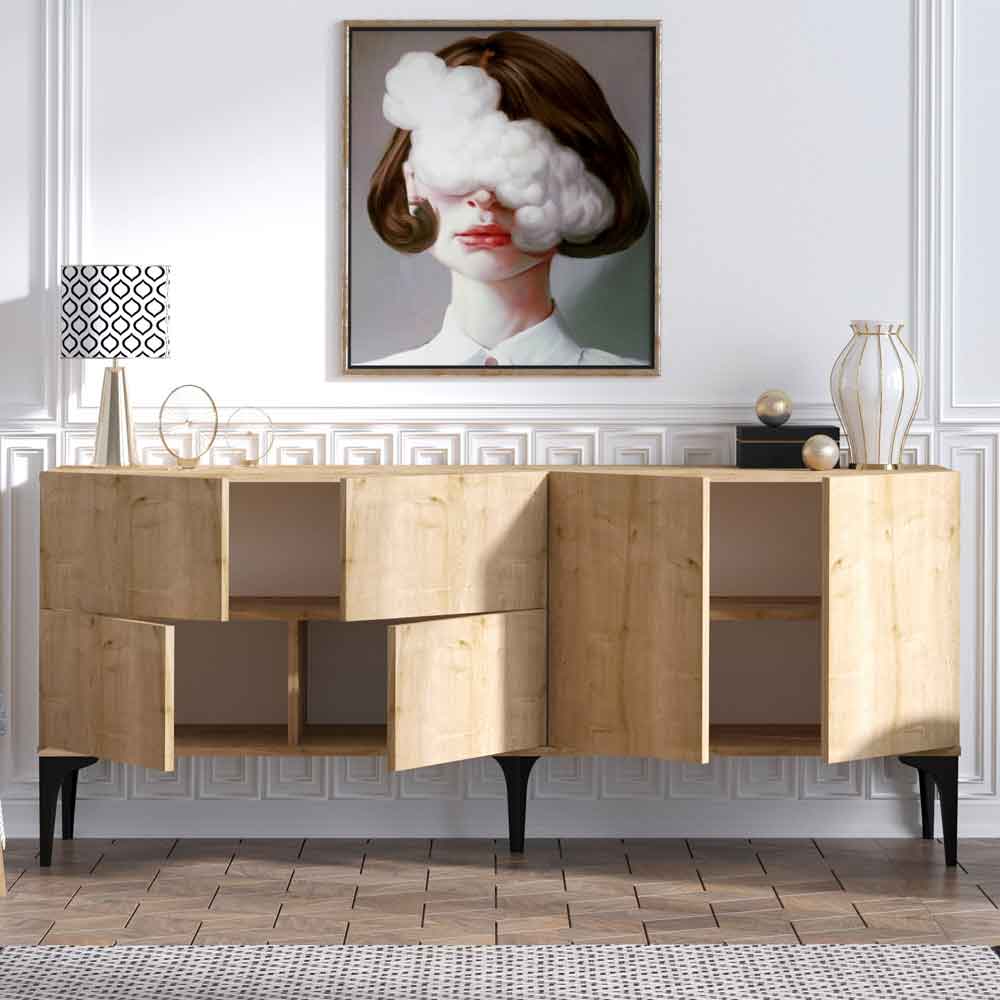 Karter Wooden Sideboard with 6 Doors in Sapphire Oak