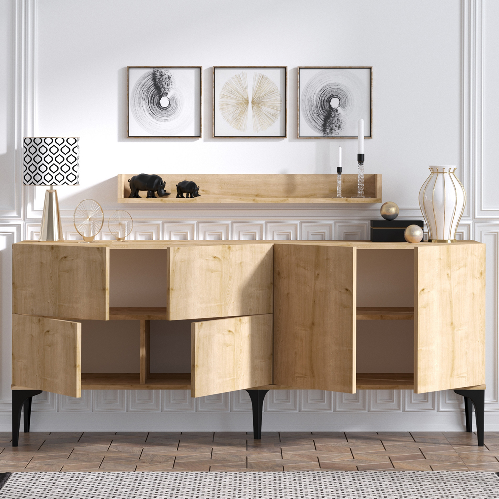 Karter Wooden Sideboard with Wall Shelf in Sapphire Oak