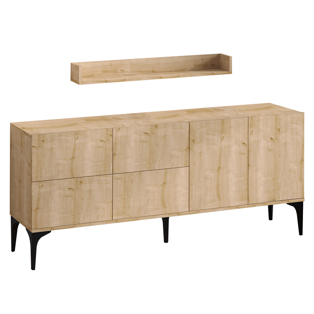 Karter Wooden Sideboard with Wall Shelf in Sapphire Oak